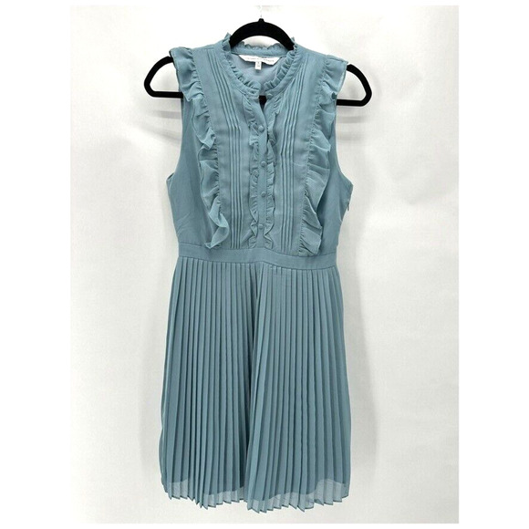 Cupcakes & Cashmere Hastings Ruffle Dress Womens 4 Fit Flare Blue Pleated Dainty - Picture 12 of 12